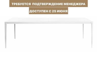 Прямоугольный дизайнерский стол КРЕМЕР с белой стеклянной столешницей и белым металлическим основанием в аренду | Go Rent
