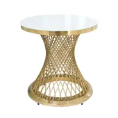 Стол для торта золотой ГЕРОЛЬД на колесиках с белой стеклянной столешницей