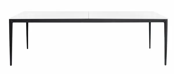 Дизайнерский стол КРЕМЕР прямоугольной формы с белой стеклянной столешницей и матовым металлическим основанием черного цвета в аренду | Go Rent