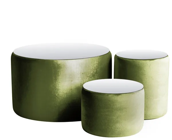 Набор пуфов-столов НОРМАН зелёный бархат — три стильных элемента для премиального лаунжа