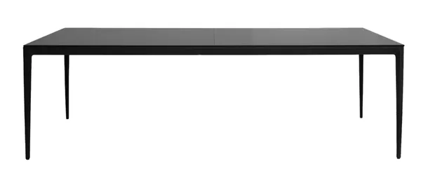 Дизайнерский стол КРЕМЕР прямоугольной формы с черной стеклянной столешницей и матовым металлическим основанием в аренду | Go Rent