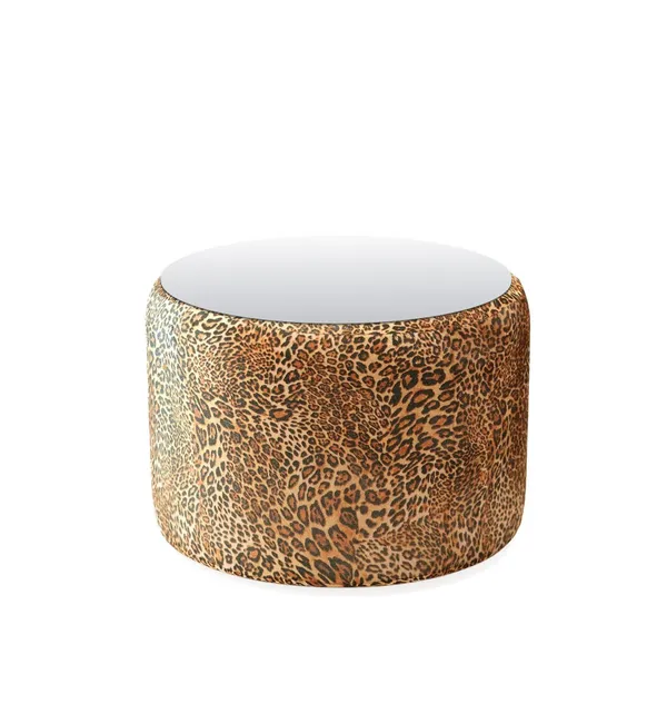 Пуф-стол малый НОРМАН леопардовый с зеркальной столешницей #331