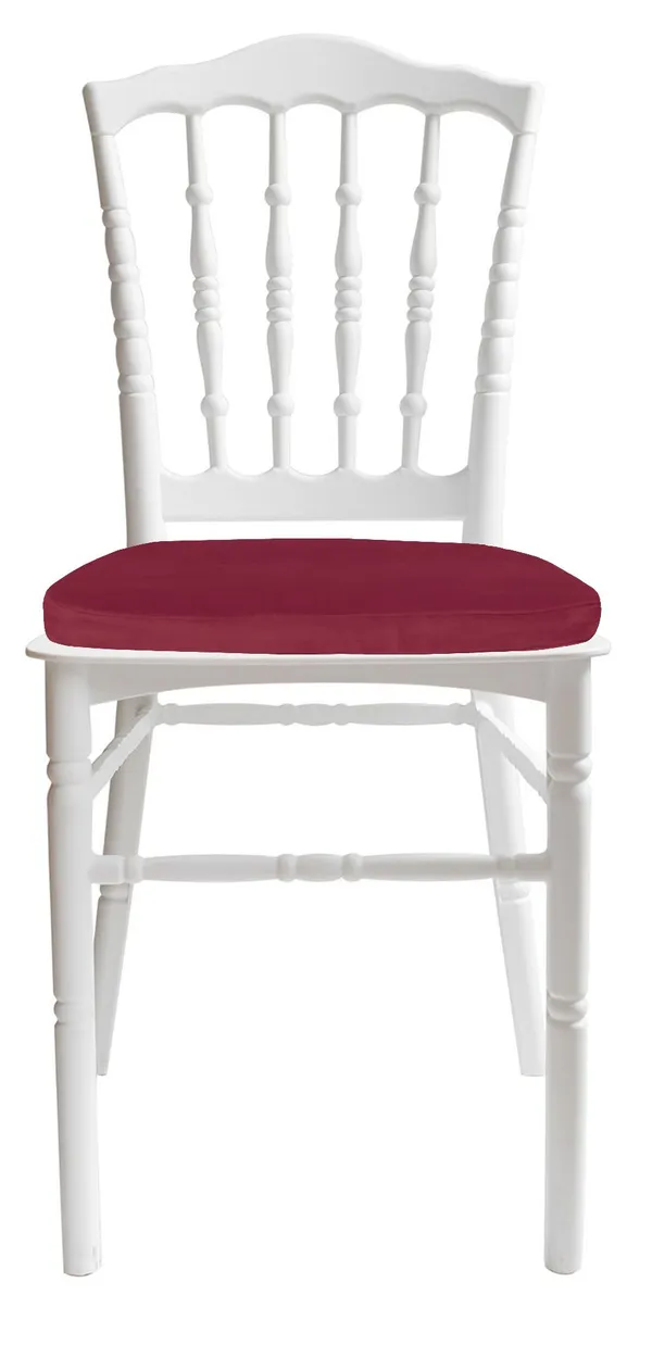 Стул белый УНИСОН с бордовой бархатной подушкой #427