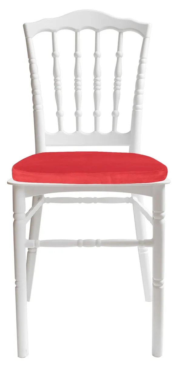 Стул белый УНИСОН с красной бархатной подушкой #323