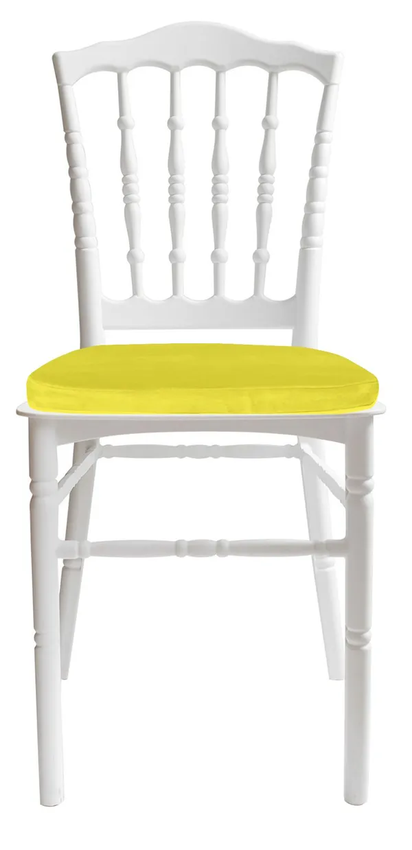 Стул белый УНИСОН с лимонной бархатной подушкой #314
