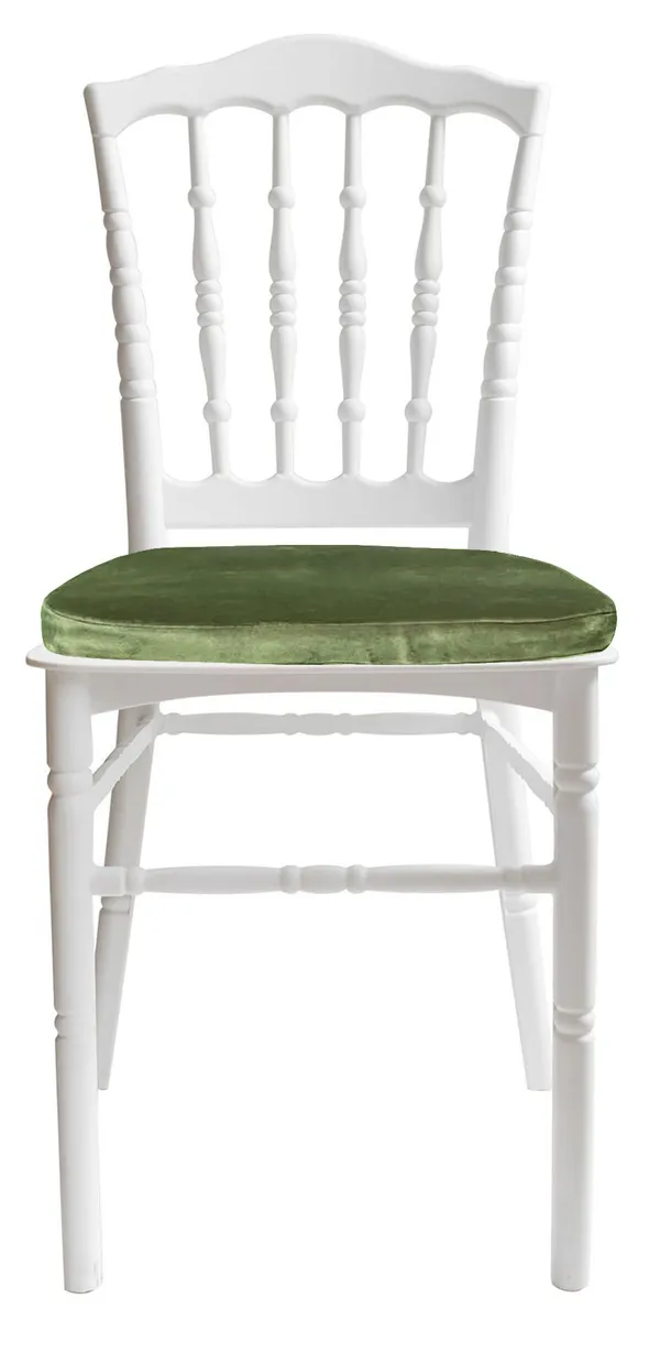 Стул белый УНИСОН с зеленой бархатной подушкой #315