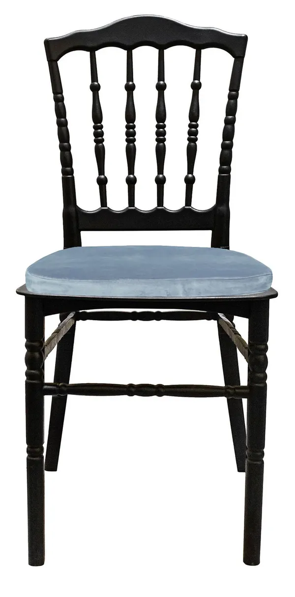 Стул черный УНИСОН с серо-голубой бархатной подушкой #307