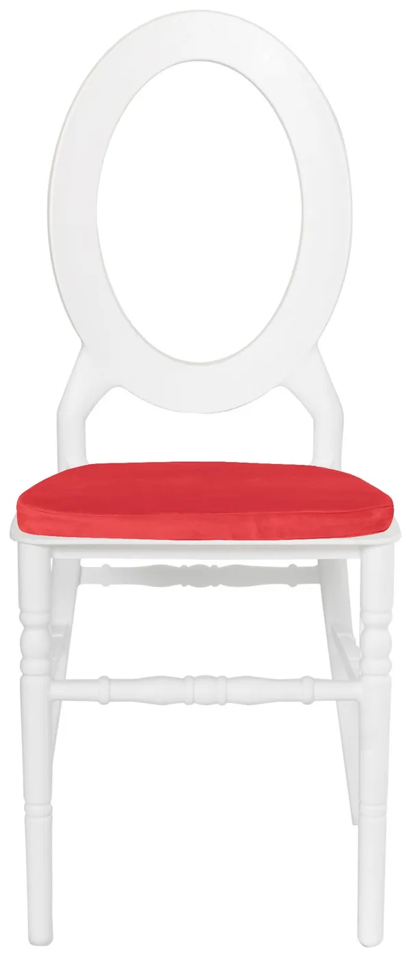 Стул ДОМИНГО белый с красной бархатной подушкой #323