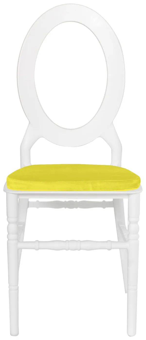 Стул ДОМИНГО белый с лимонной бархатной подушкой #314