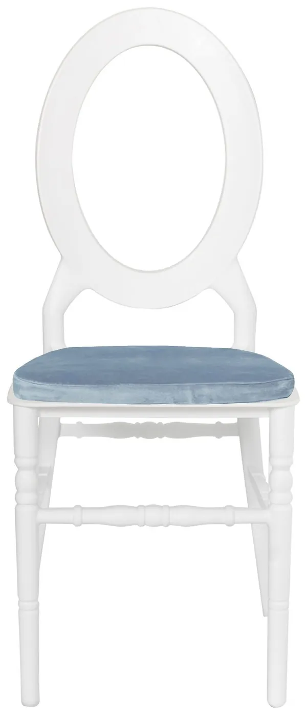 Стул ДОМИНГО белый с серо-голубой бархатной подушкой #307