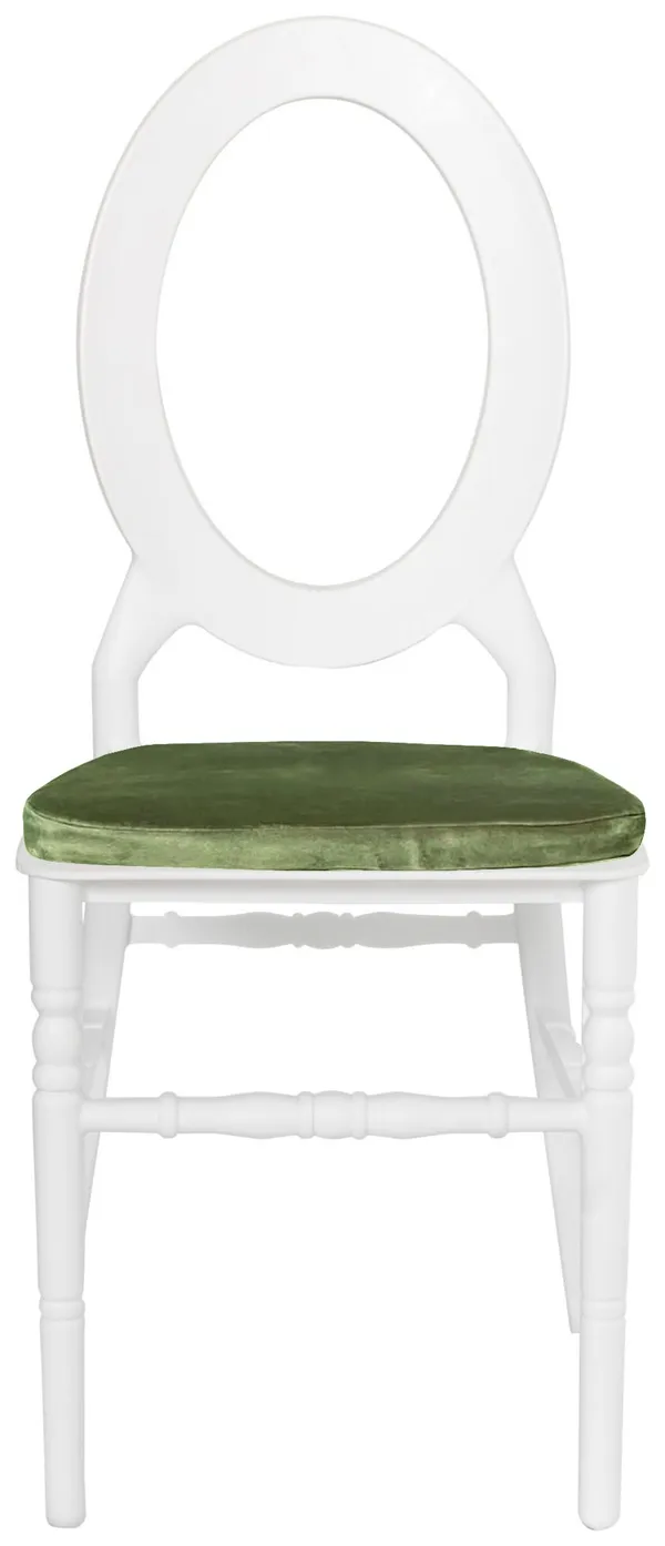 Стул ДОМИНГО белый с зеленой бархатной подушкой #315