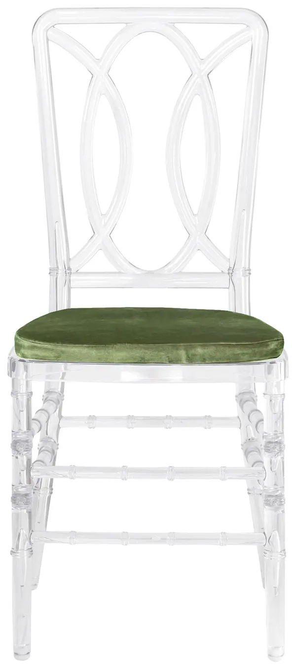 Стул ХЭМПСОН прозрачный с зеленой бархатной подушкой #315