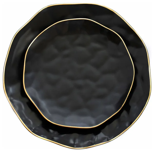 Набор из двух рельефных тарелок КОРЕЛЛИ черного цвета с золотым кантом — аренда посуды | Go Rent