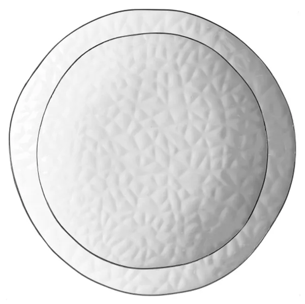 Набор костяных белых тарелок КРИСП с серебряным кантом и геометрическим рисунком в аренду | Go Rent 