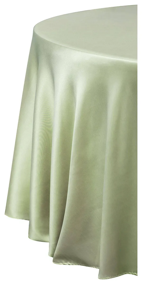 Круглая атласная скатерть АККОРД нежно-зелёного оттенка — премиальный текстиль для элегантных природных оформлений