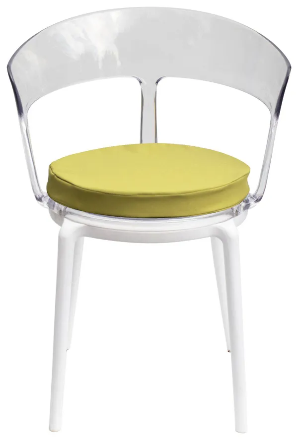 Стул прозрачный РУФФО с горчичной габардиновой подушкой #509