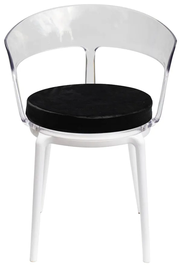 Стул РУФФО прозрачный с черной бархатной подушкой в аренду | Go Rent