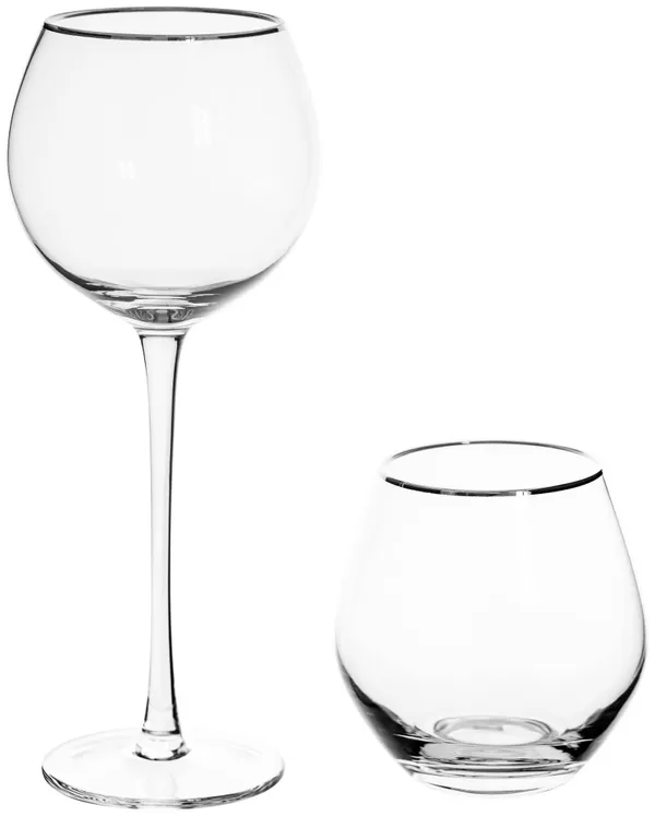 Бокал прозрачный с серебряным кантом АЛОНСО – набор из 2