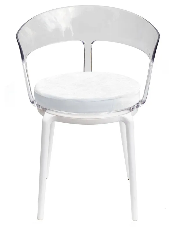 Аренда стул РУФФО прозрачный с айвори бархатной подушкой | Go Rent