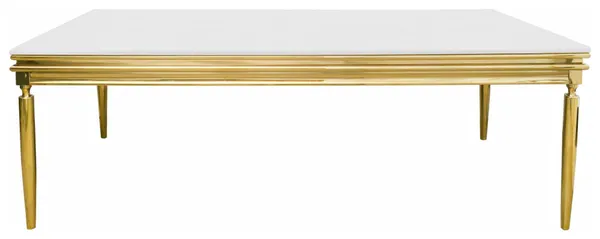 Аренда стол КАБРИОЛЬ прямоугольный золотой с бархатной БЕЛОЙ столешницей | Go Rent
