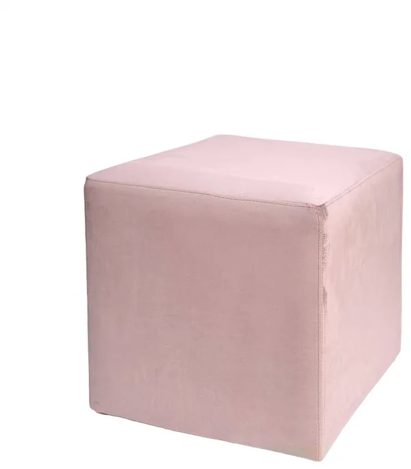 Нежно-розовый бархатный пуф-куб АРНО крупным планом