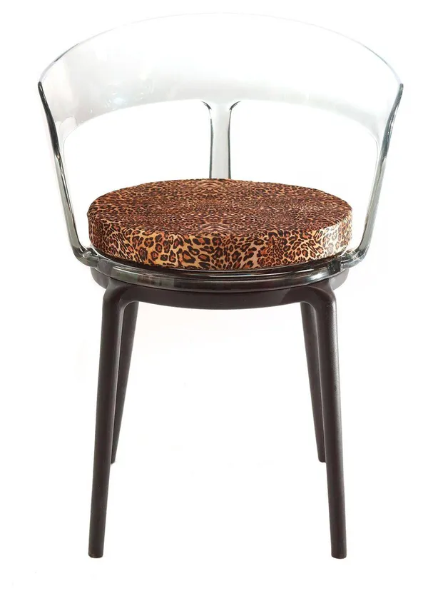 Стул дымчатый РУФФО с леопардовой бархатной подушкой #331
