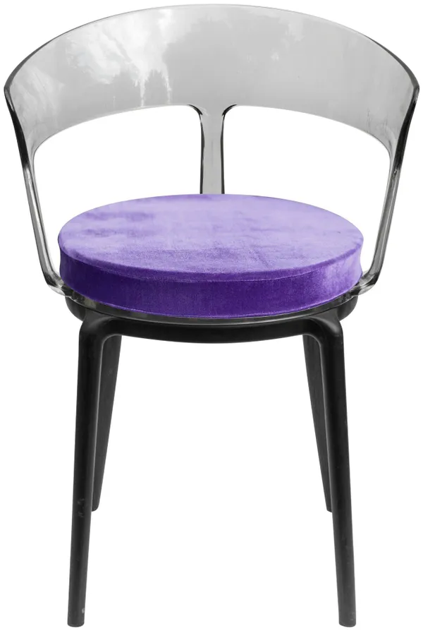 Стул дымчатый РУФФО с лавандовой бархатной подушкой #306