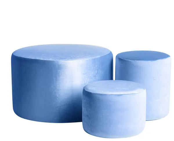 Пуф НОРМАН голубой – набор из 3 бархатных пуфов в аренду  | Go Rent