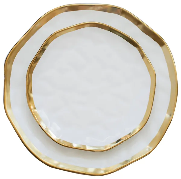 Набор КОРЕЛЛИ из белых рельефных тарелок с золотым кантом — аренда посуды | Go Rent