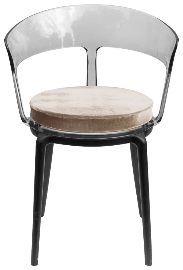 Стул дымчатый РУФФО с бежевой бархатной подушкой #402