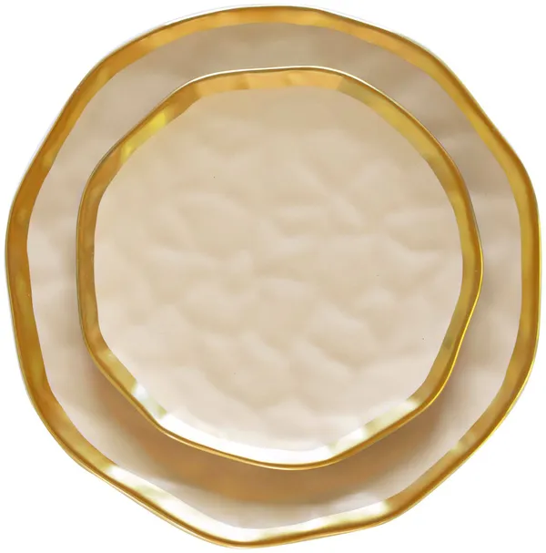 Набор КОРЕЛЛИ из бежевых рельефных тарелок с золотым кантом — аренда посуды | Go Rent