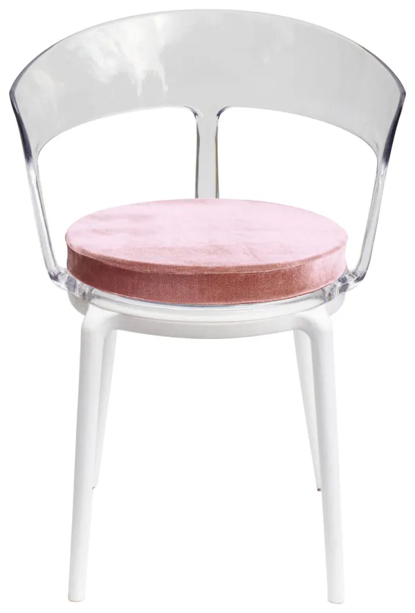 Стул РУФФО прозрачный с розовой бархатной подушкой в аренду | Go Rent