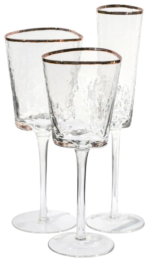 Бокал прозрачный с медным кантом ЭВАНС - набор из 3