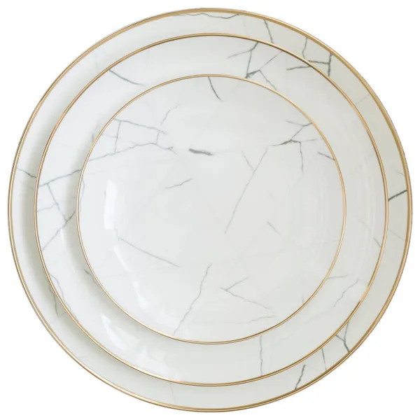 Набор из 3 белых фарфоровых тарелок ГЕЛЬЦЕР с мраморным рисунком и золотым кантом | Go Rent