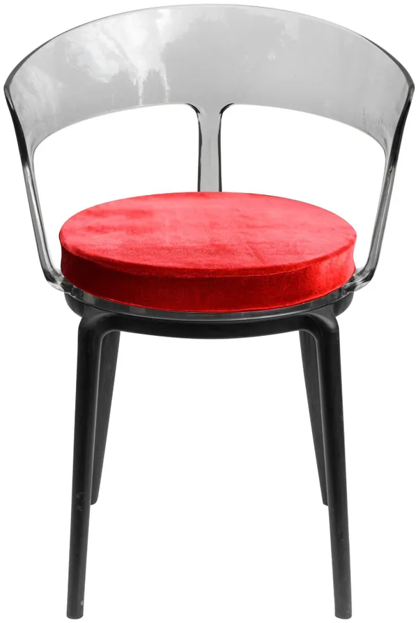 Стул дымчатый РУФФО с красной бархатной подушкой #326