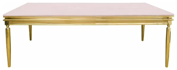 Аренда стол КАБРИОЛЬ прямоугольный золотой с бархатной ПУДРОВОЙ столешницей | Go Rent
