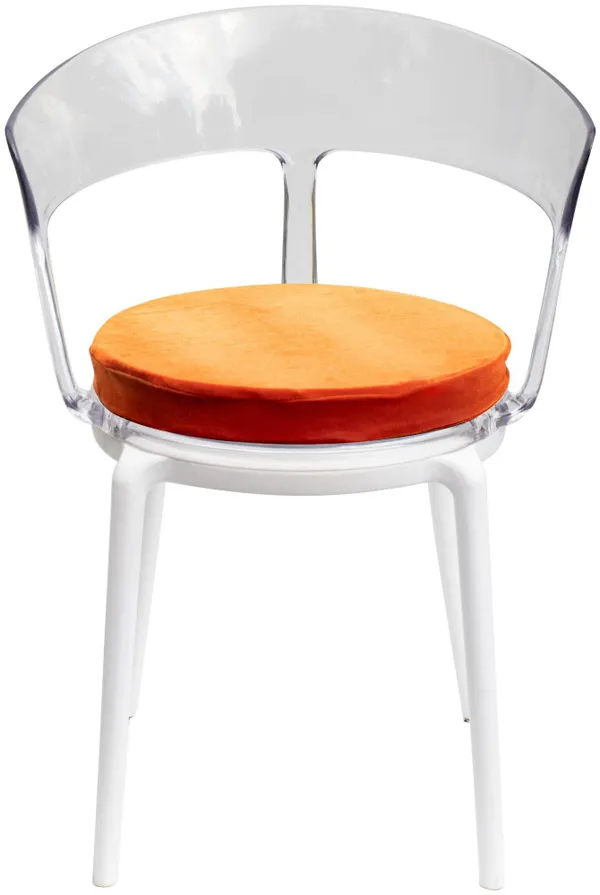 Стул прозрачный РУФФО с тыквенной бархатной подушкой #320