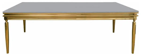 Аренда стол КАБРИОЛЬ прямоугольный золотой с бархатной ЖЕМЧУЖНО-СЕРОЙ столешницей | Go Rent