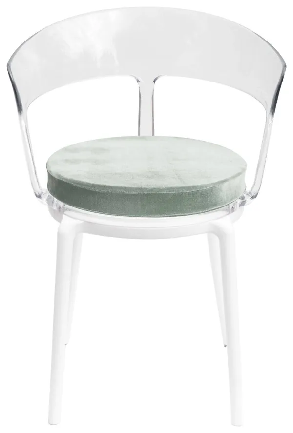 Стул прозрачный РУФФО с эвкалиптовой бархатной подушкой #312