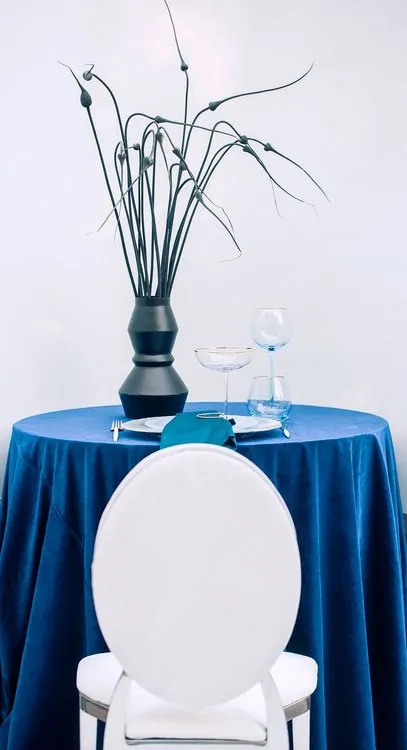 Синий сет за круглым столом